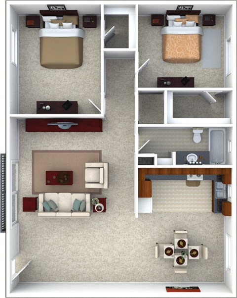 Floor plan for 2 beds, 1 bath, 1100 sqft